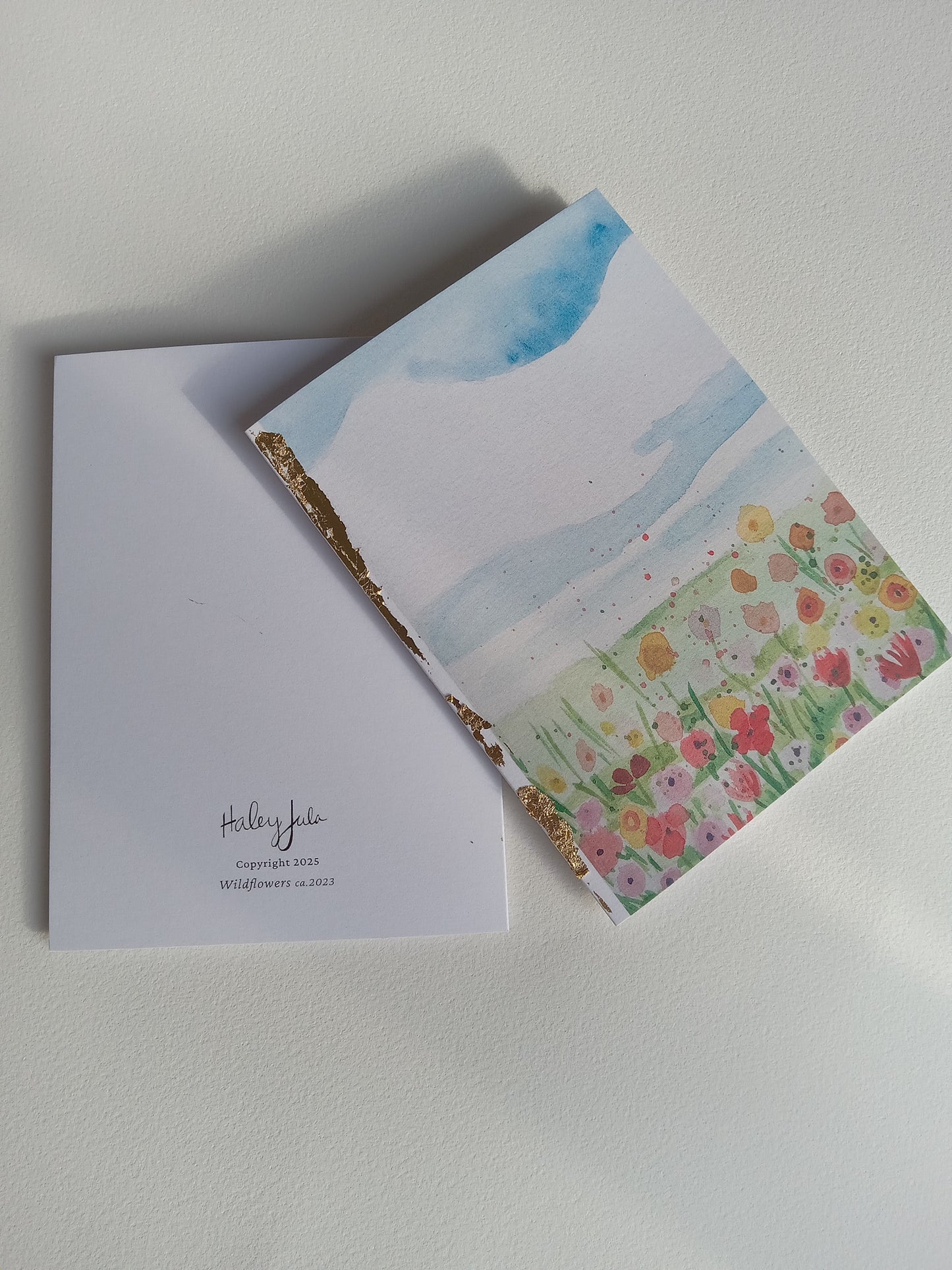 Floral card front and back on white background