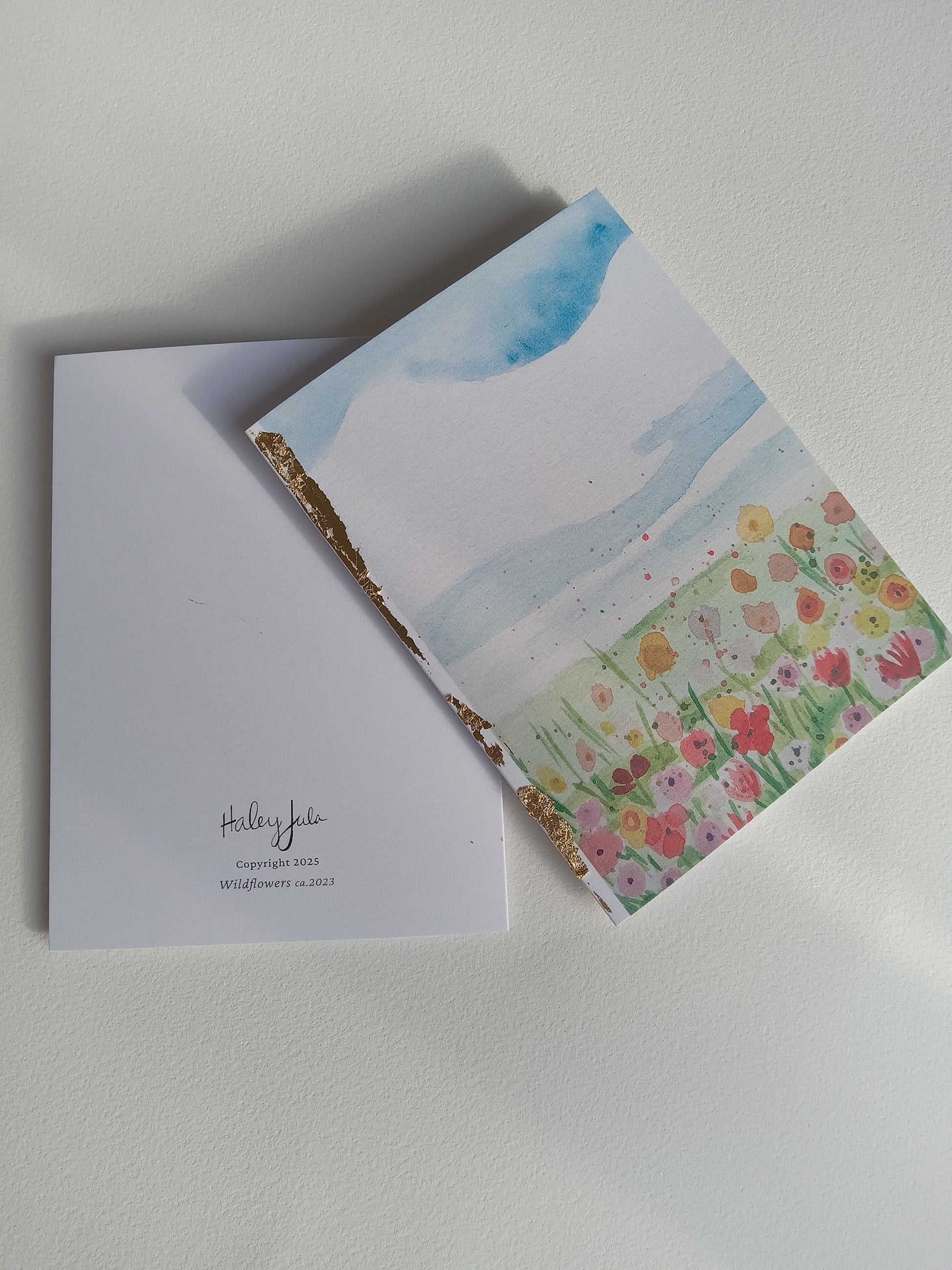 Floral card front and back on white background