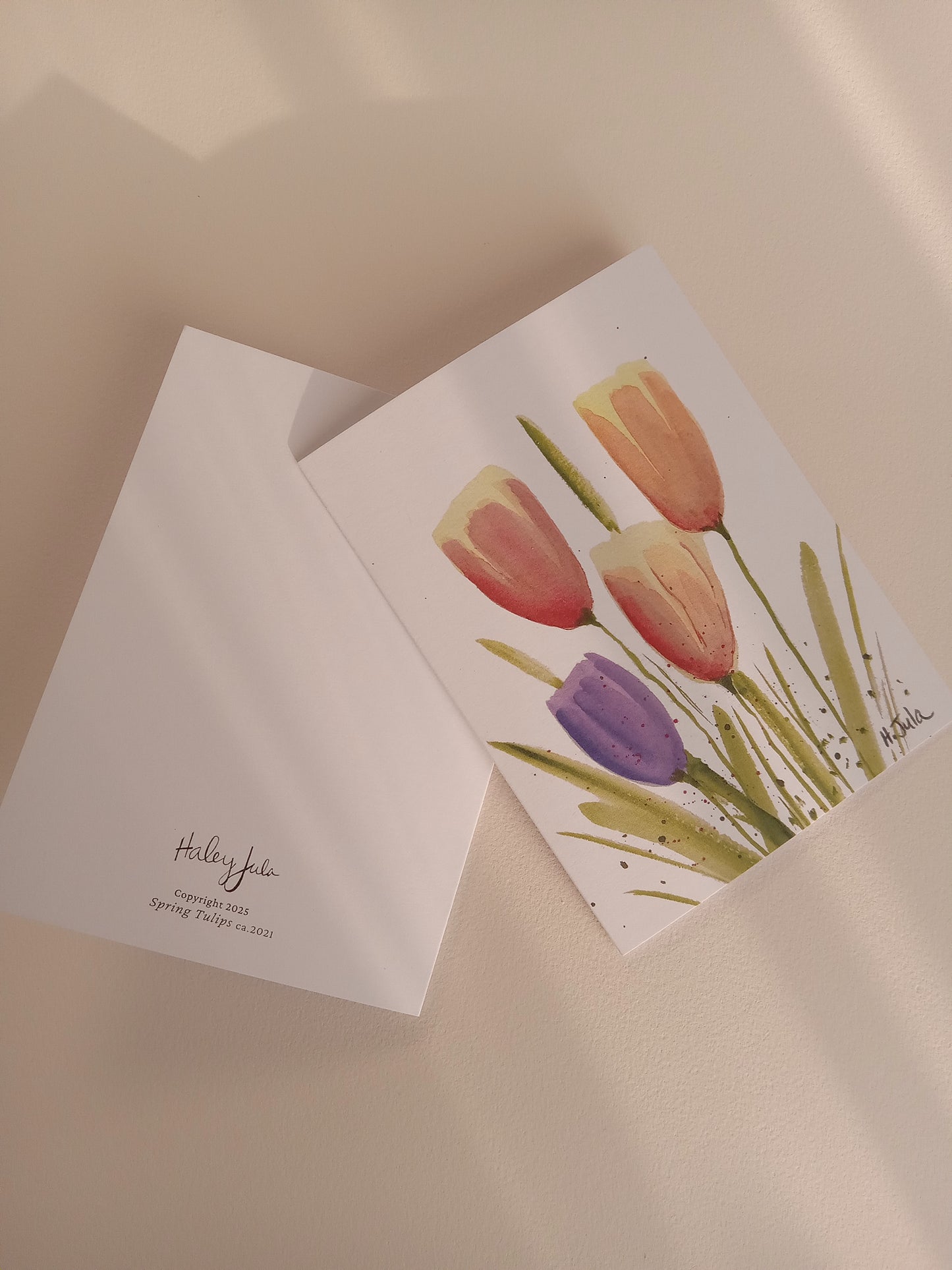 Greeting card with tulip design , front and back