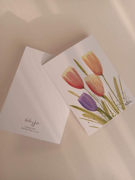 Greeting card with tulip design , front and back
